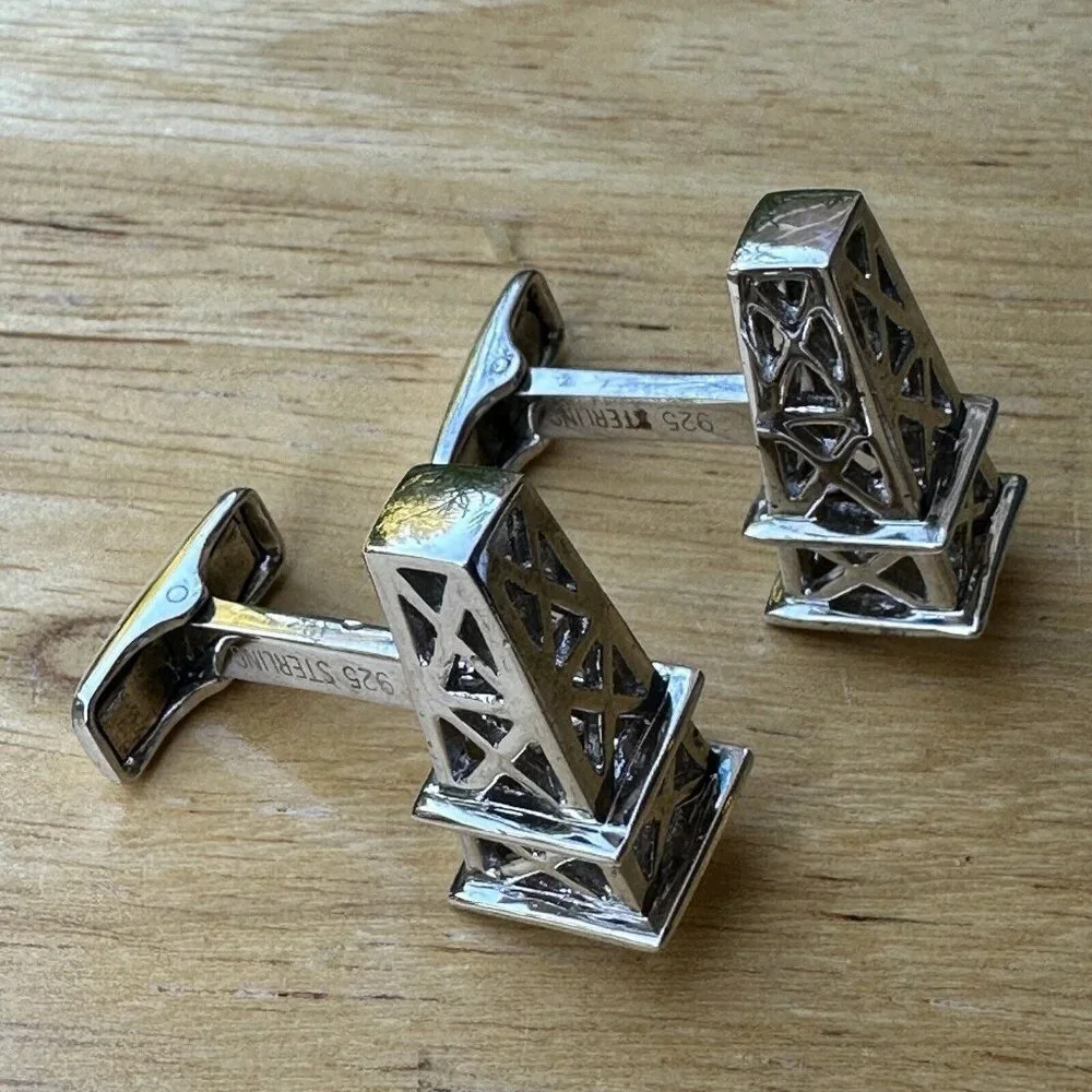 Ravi Ratan Signed Oil Drilling Rig Cufflinks 1 Inch Energy Sterling‎ 16.1 Grams